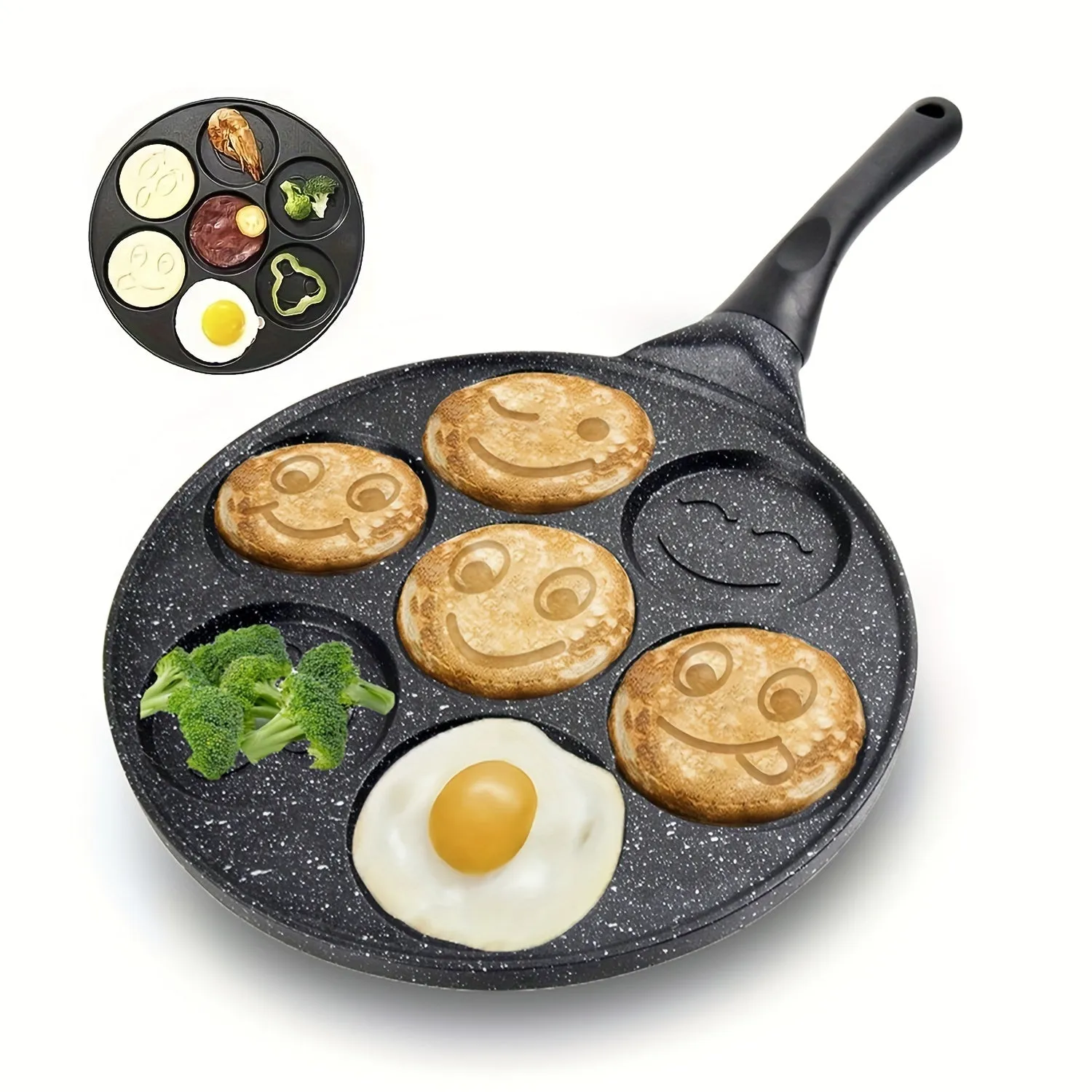 1 Pc Mini Pancake Griddle - 7-Mold Non-Stick Cooking Surface, Compact Kitchenware for Perfect Breakfast, Easy Cleaning, Space-Saving Design, Cookware, Kitchen Supplies, and Essential Kitchen Items