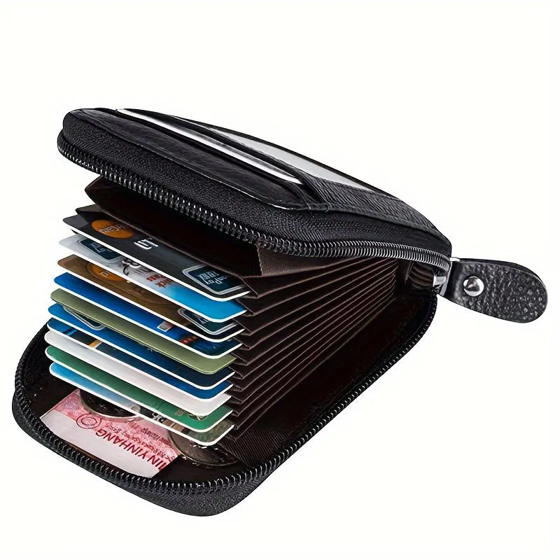 1pc Premium Mens PU Leather Casual Card Holder with Zipper Coin Pocket - Durable, Stylish & Secure - Compact Wallet for Everyday Use