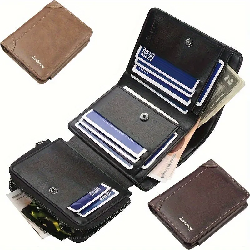 1pc Stylish Mens Short Wallet - Ultra-Thin, Multi-Card Slots & Zippered Coin Pocket - Secure, Compact Design - Perfect Gift for Him on Valentines Day