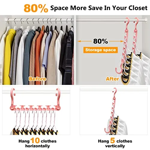 4 Pack College-Dorm-Room-Essentials for Girls,Closet-Organizers and Storage,Closet-Storage Plastic Clothes Hangers with 5 Holes Hangers Space Saving