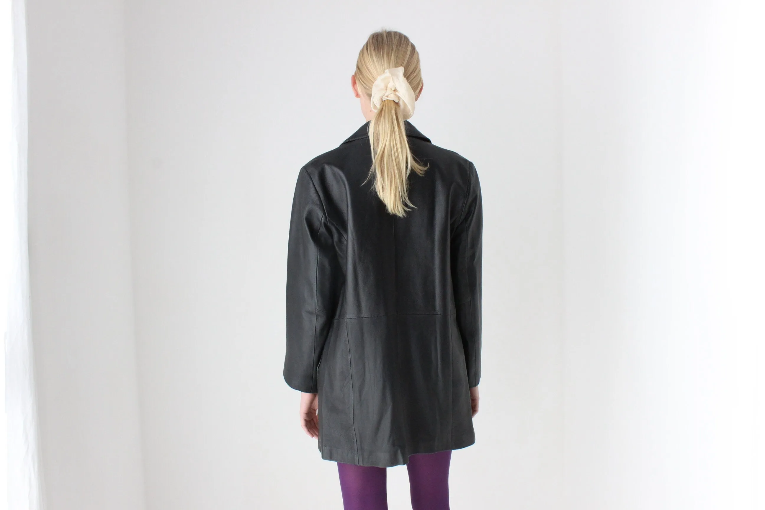 90s Woodlands Classic Leather Minimal Button Up Coat