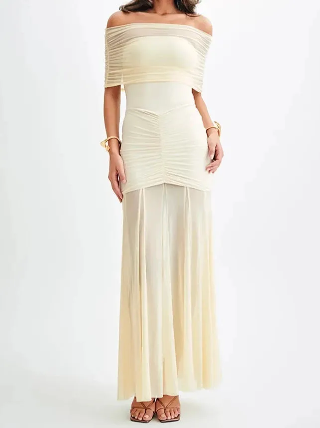 A&A Off-Shoulder Maxi Mesh Wrap Sleeve Dress