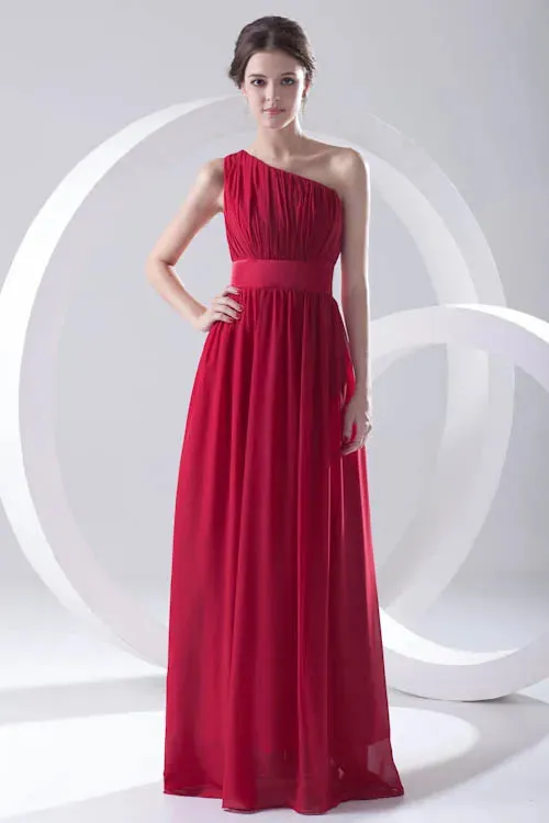 Actual Pictures Dark Red Cheap Chiffon Bridesmaid Dress One Shoulder Backless Maid of Honor Wedding Guest Dresses Cheap Long ZPT205