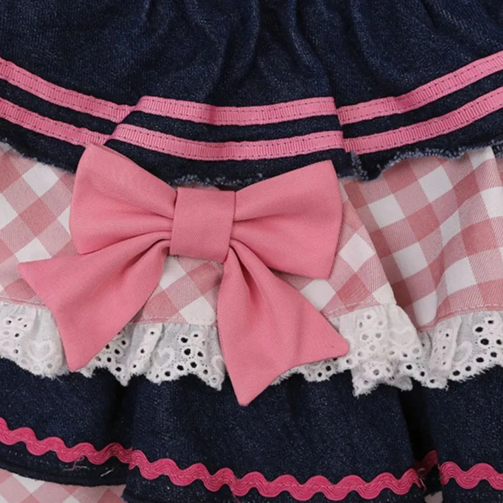 Aiertu Preppy Style Lolita Kawaii Skirts Japanese Sweet Mini Women Harajuku Cute Ball Gown Denim Skater Y2K High Waist Lace Cake Skirts