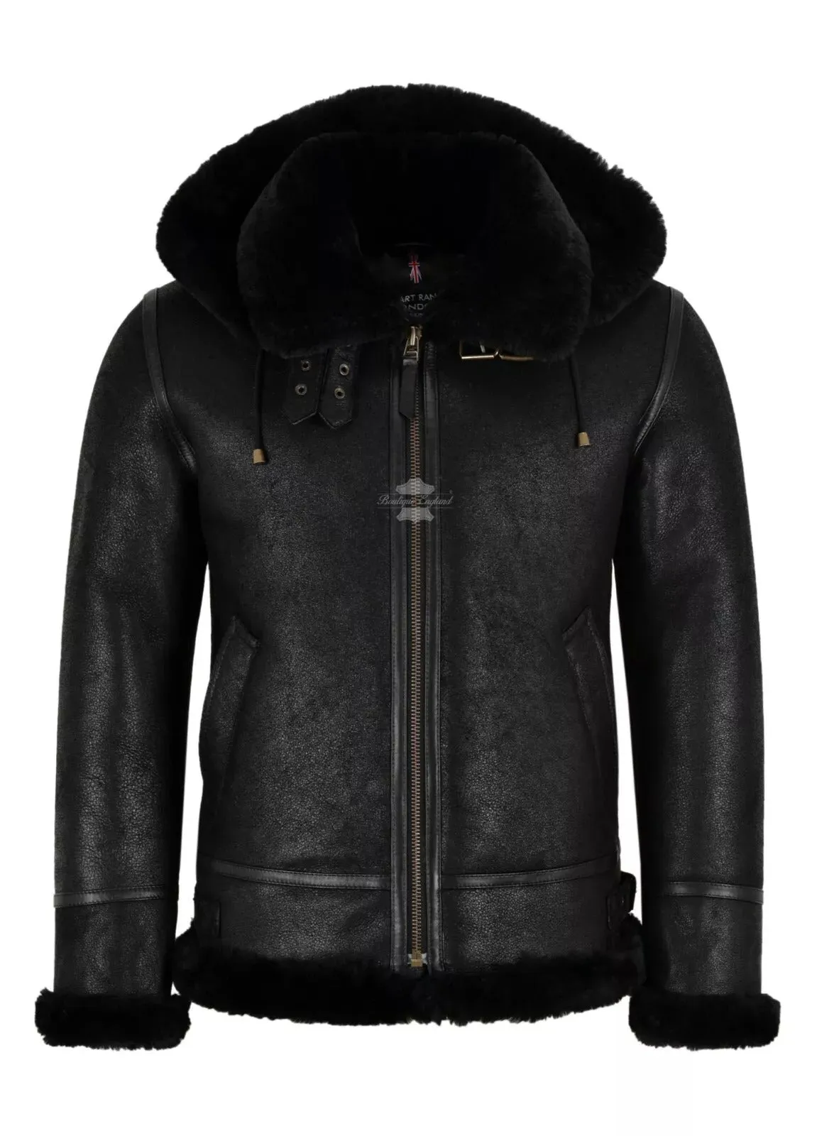 ALEX Men's Sheepskin Hooded Jacket Classic B3 Shearling Fur Winter Jacket