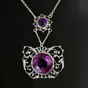 Antique Silver Filigree Amethyst Paste Necklace