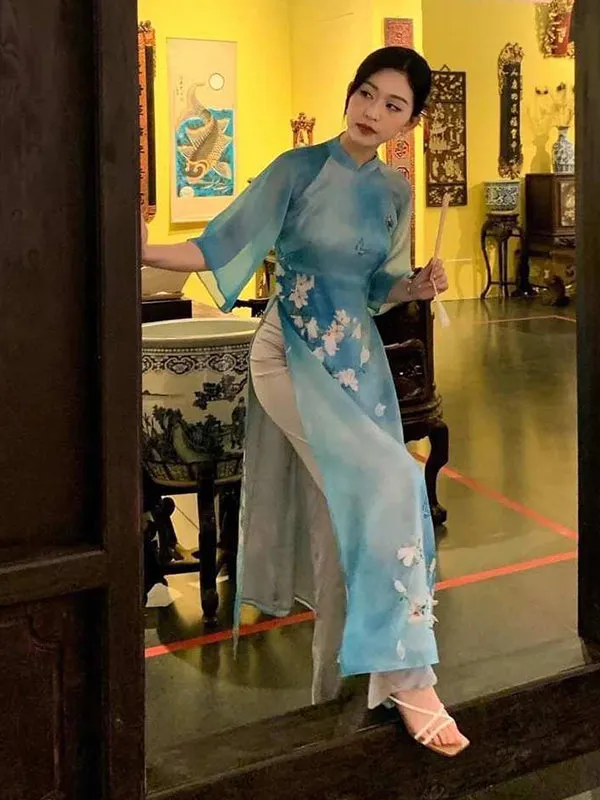 Ao Dai Dress Blue Vietnamese Ao Dai Dress Includes One Ao Dai Top And Pants