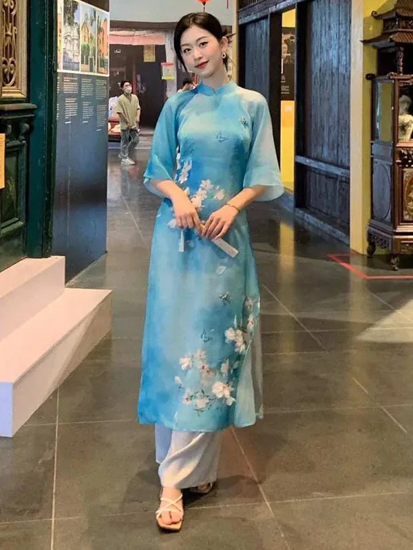 Ao Dai Dress Blue Vietnamese Ao Dai Dress Includes One Ao Dai Top And Pants