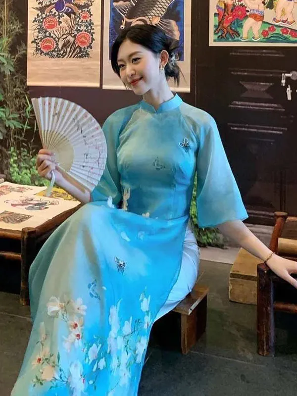 Ao Dai Dress Blue Vietnamese Ao Dai Dress Includes One Ao Dai Top And Pants