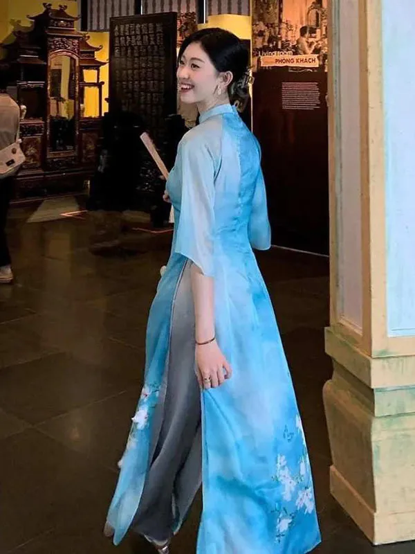 Ao Dai Dress Blue Vietnamese Ao Dai Dress Includes One Ao Dai Top And Pants