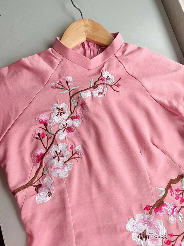 Ao Dai Dress Pink Embroidery Ao Dai Includes One Ao Dai Top And Pants