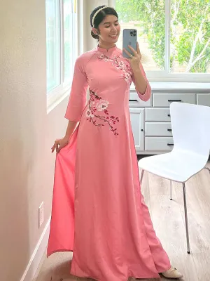 Ao Dai Dress Pink Embroidery Ao Dai Includes One Ao Dai Top And Pants