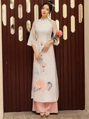 Ao Dai Dress White Vietnamese Ao Dai Includes One Ao Dai Top And Pants