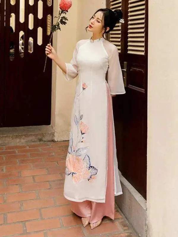 Ao Dai Dress White Vietnamese Ao Dai Includes One Ao Dai Top And Pants