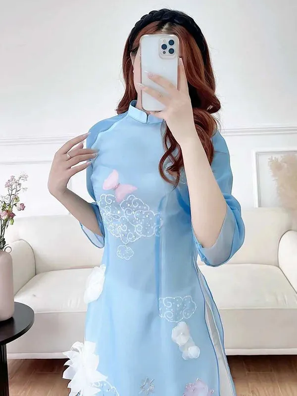 Ao Dai Vietnam Ao Dai Dress Blue Includes One Ao Dai Top And Pants