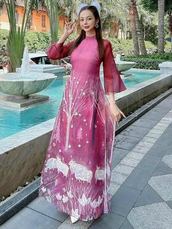 Ao Dai Vietnam Ao Dai Dress Purple Includes One Ao Dai Top And Pants