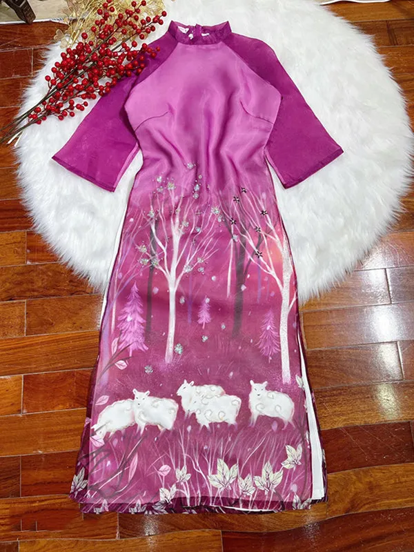 Ao Dai Vietnam Ao Dai Dress Purple Includes One Ao Dai Top And Pants