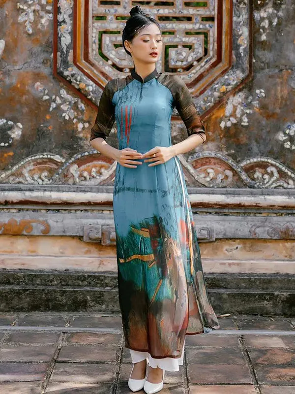 Ao Dai Vietnam Ao Dai Dress Set Includes One Ao Dai Top And Pants