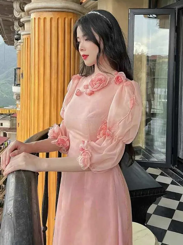 Ao Dai Vietnam Rose Pink Ao Dai Dress Includes One Ao Dai Top And Pants