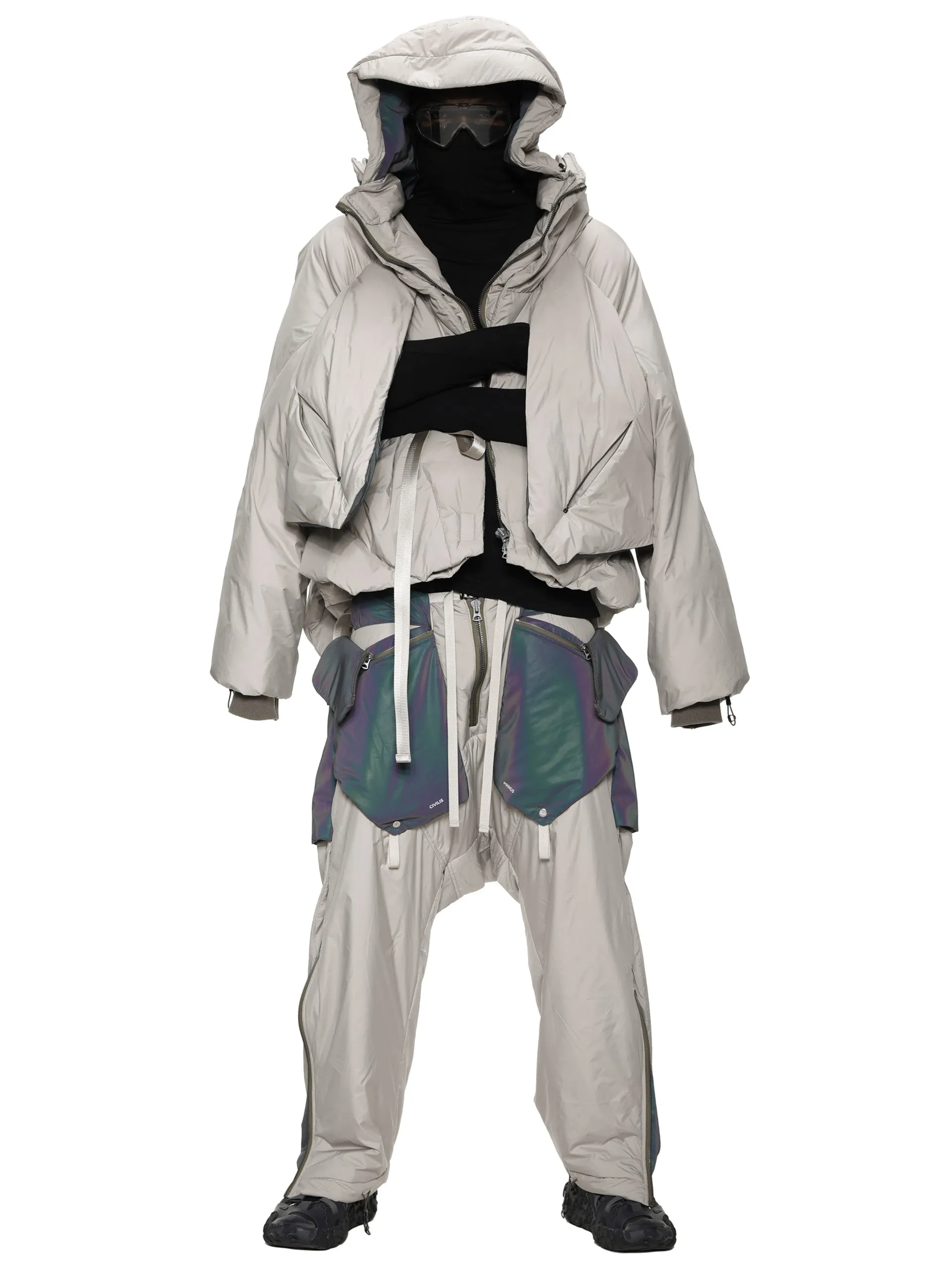 arctic aurora reflective geo panel layered quilted snow pants