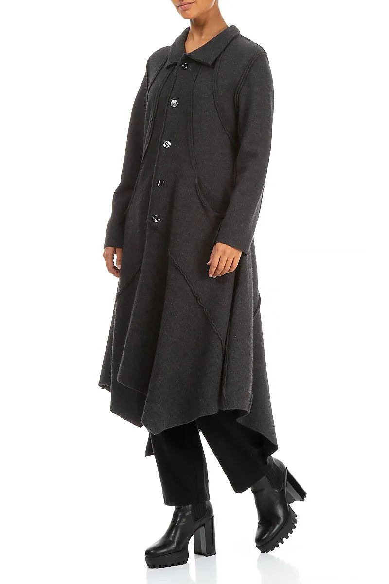 Asymmetric Hem Dark Grey Wool Coat