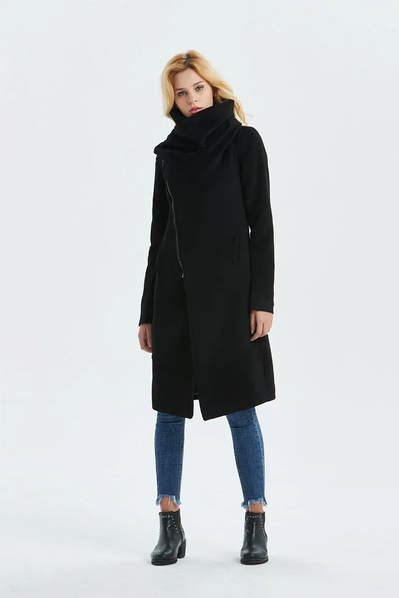 Asymmetrical Warm Winter Coat in Black C1327