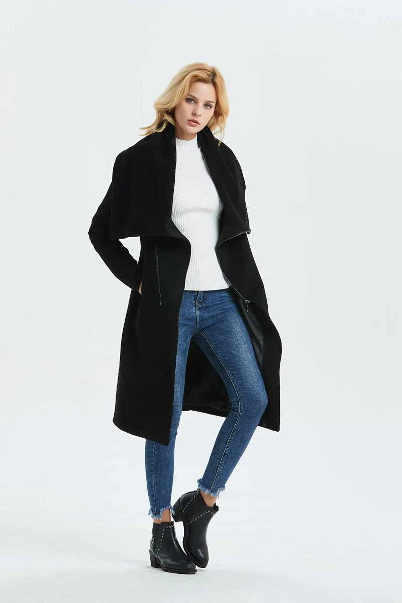 Asymmetrical Warm Winter Coat in Black C1327