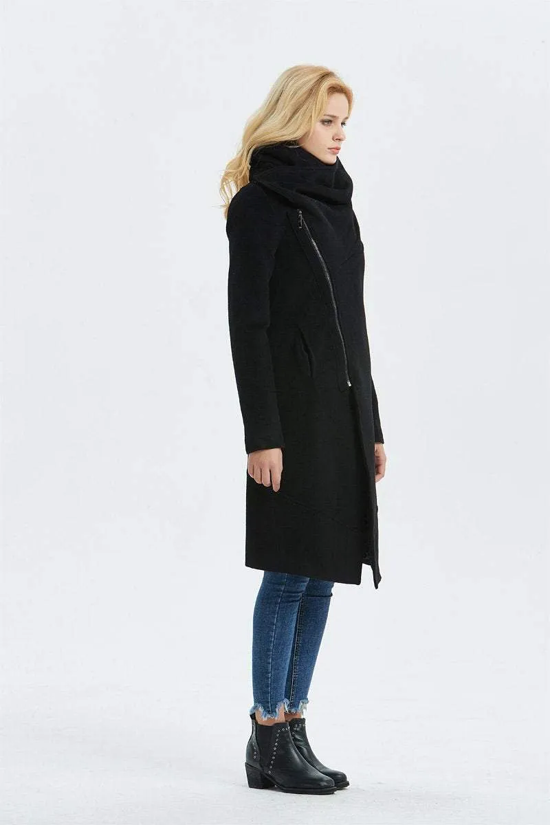 Asymmetrical Warm Winter Coat in Black C1327