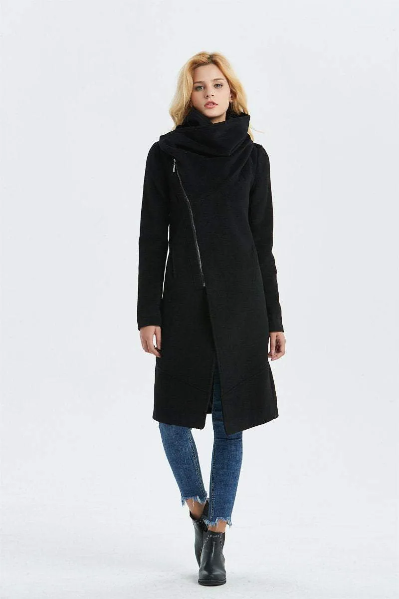 Asymmetrical Warm Winter Coat in Black C1327