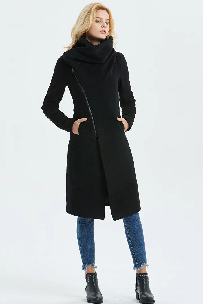 Asymmetrical Warm Winter Coat in Black C1327