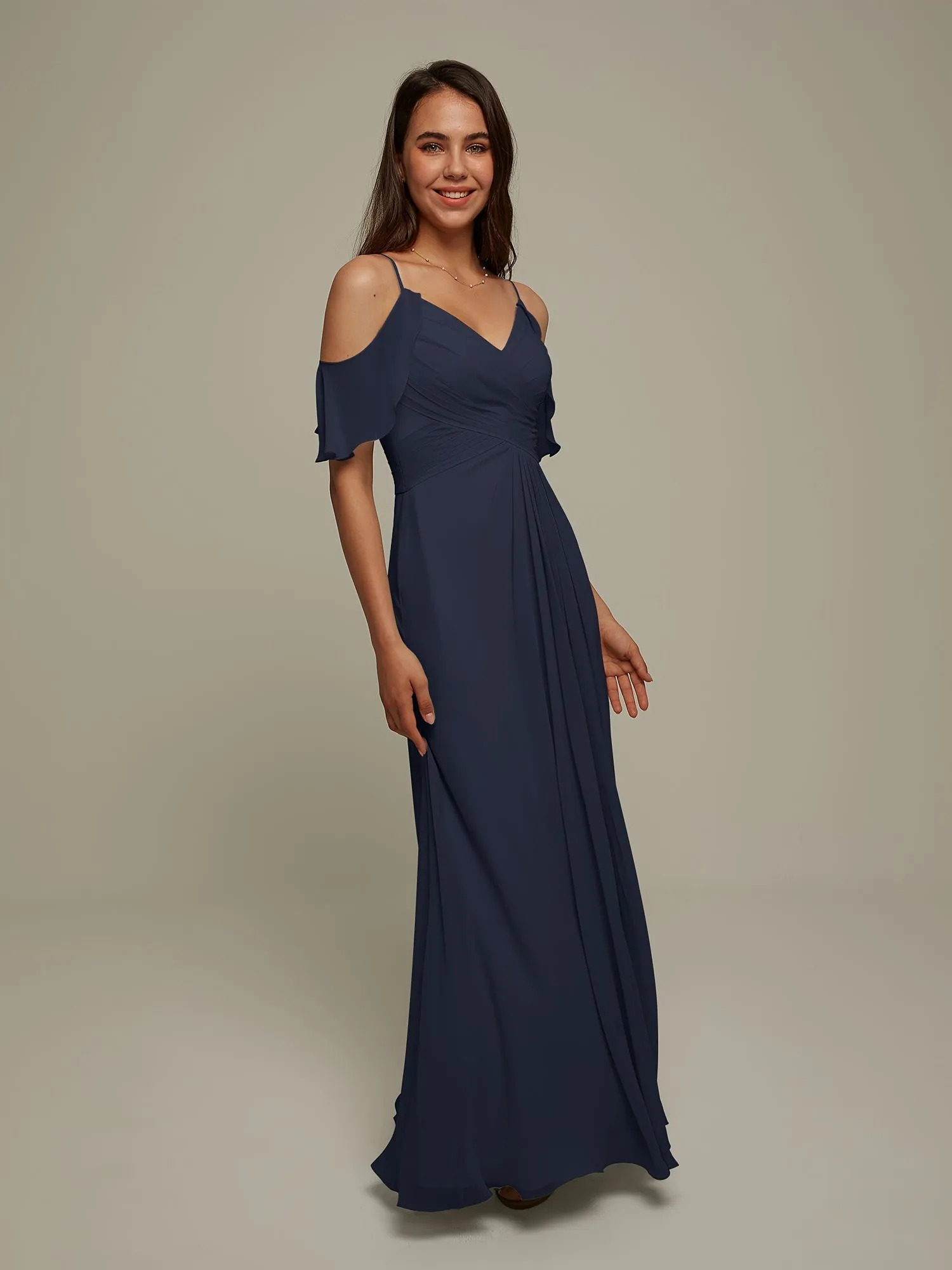 AW BRIDAR Cold Shoulder Chiffon Long Bridesmaid Dress Women's Party Wedding Large Ball Dress