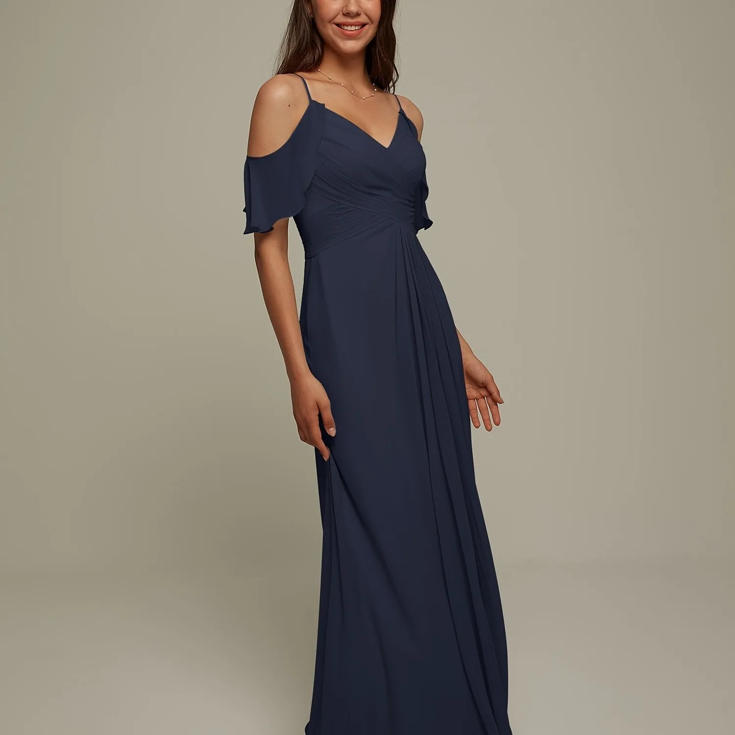 AW BRIDAR Cold Shoulder Chiffon Long Bridesmaid Dress Women's Party Wedding Large Ball Dress