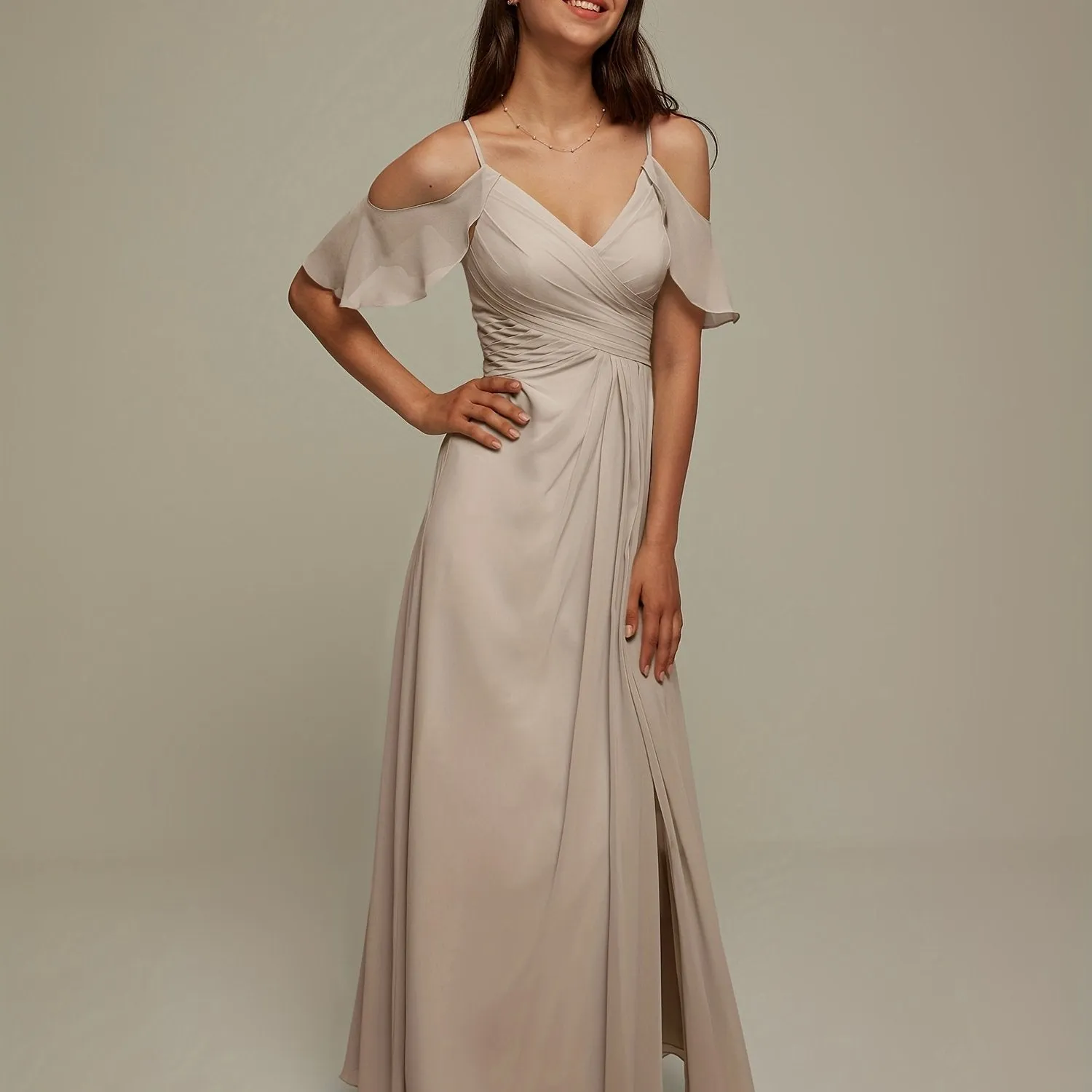 AW BRIDAR Cold Shoulder Chiffon Long Bridesmaid Dress Women's Party Wedding Large Ball Dress