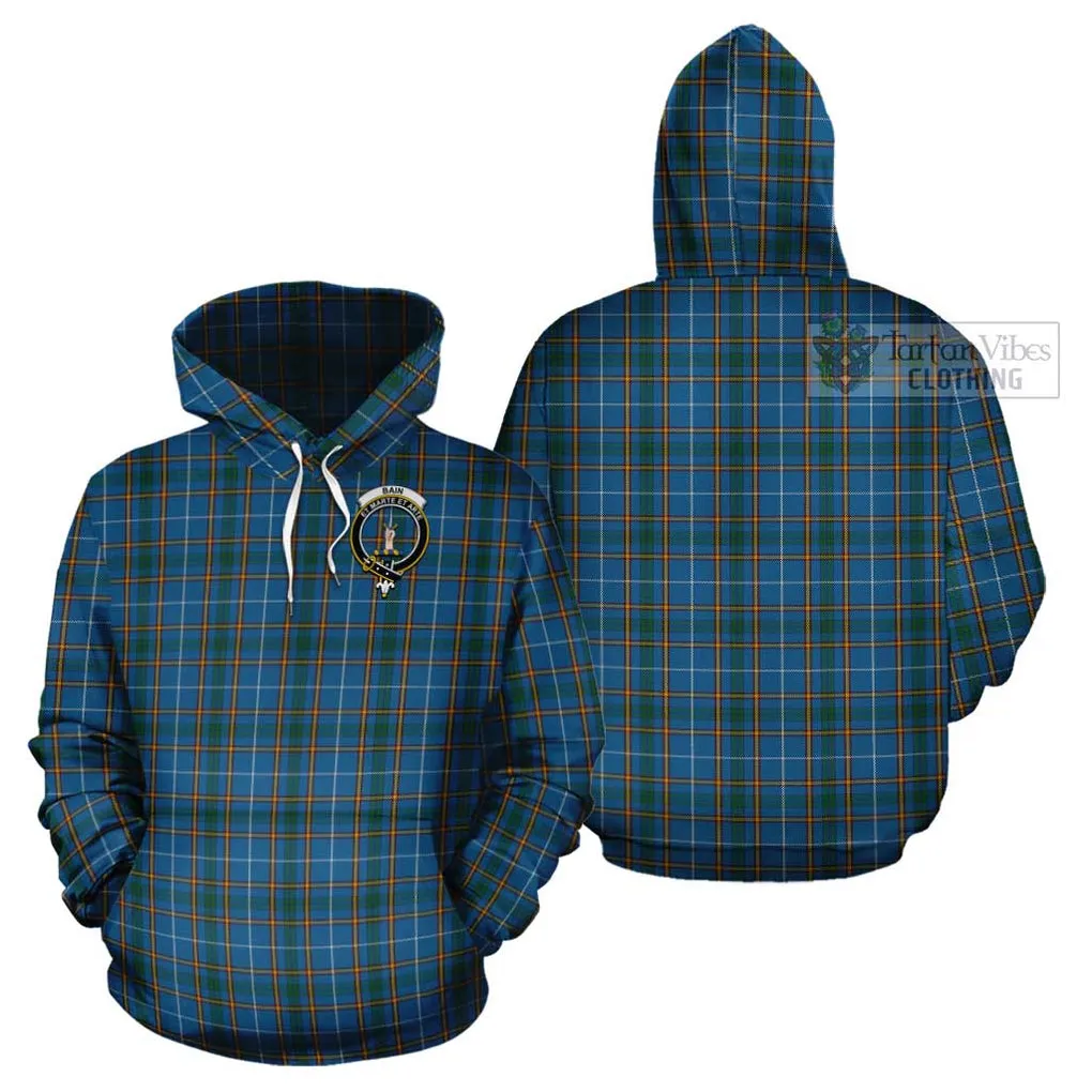 Bain Tartan Cotton Hoodie with Family Crest