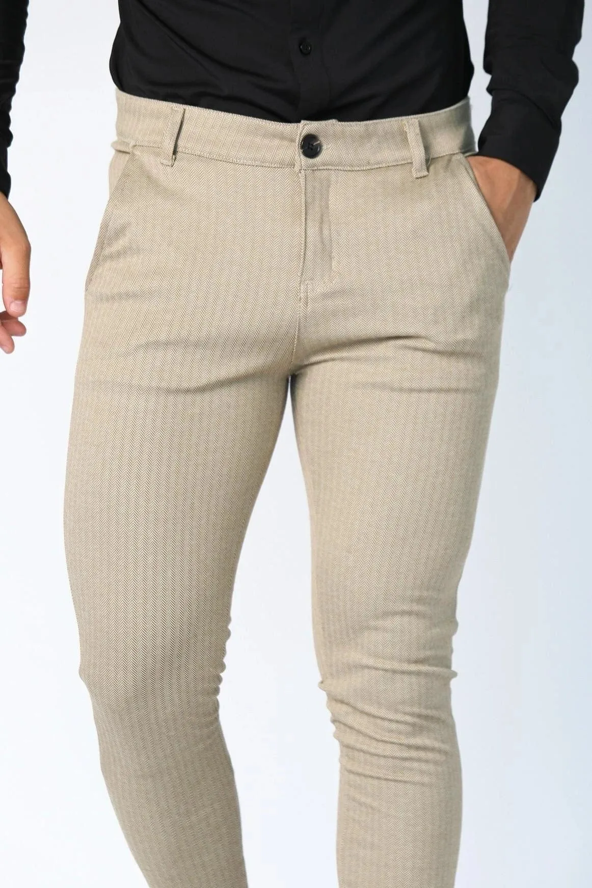 Beige Pin Stripe Dress Pants