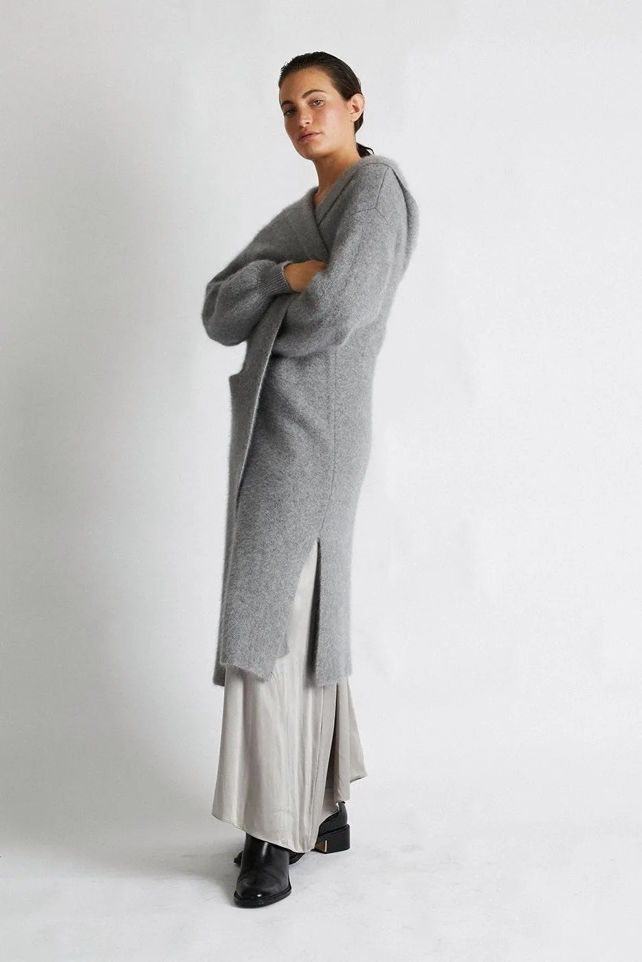   Beryll Cashmere Coat with Hood | Pebble Gray