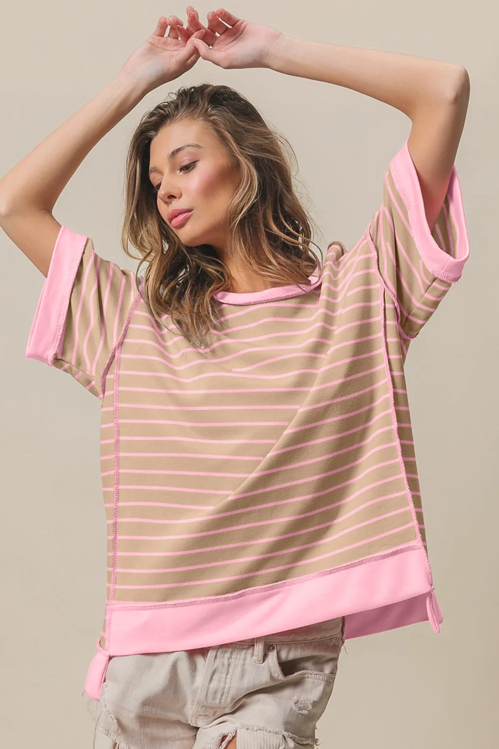 BiBi Exposed Seam Stripe Contrast T-Shirt