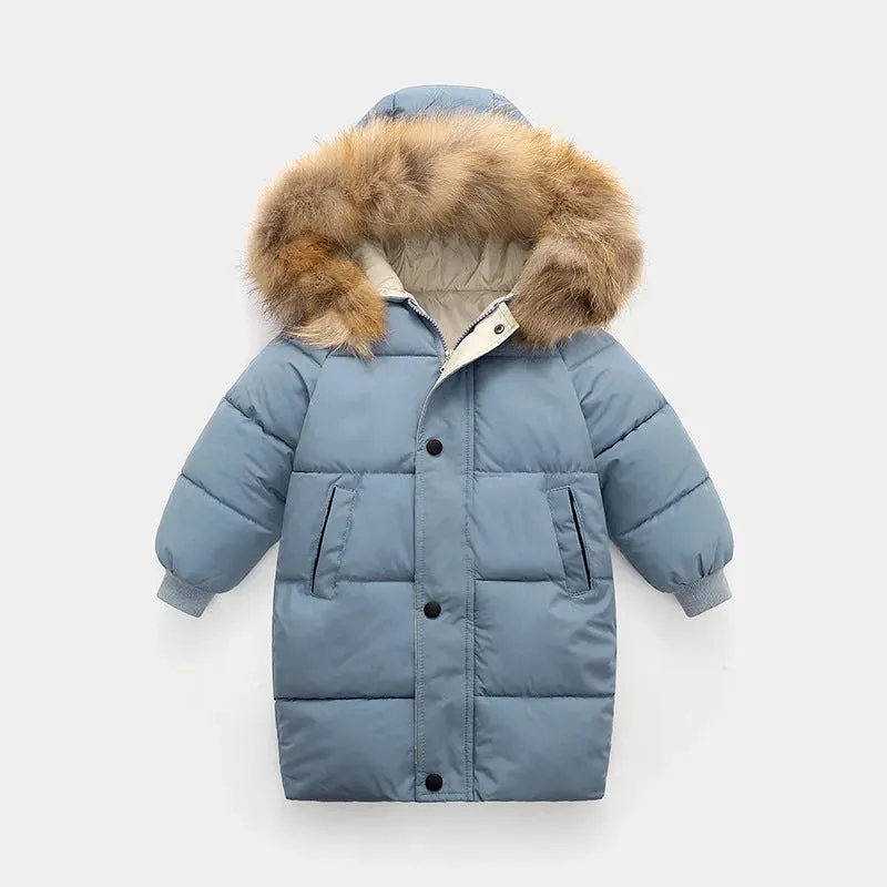 Big Fur Collar Mid-length Medium And Large Children's Clothing Thick Winter Wear Coat