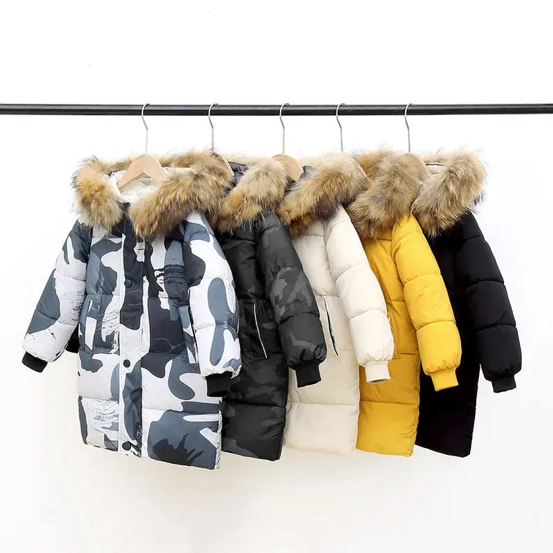 Big Fur Collar Mid-length Medium And Large Children's Clothing Thick Winter Wear Coat