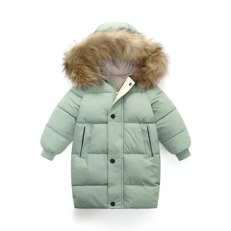 Big Fur Collar Mid-length Medium And Large Children's Clothing Thick Winter Wear Coat