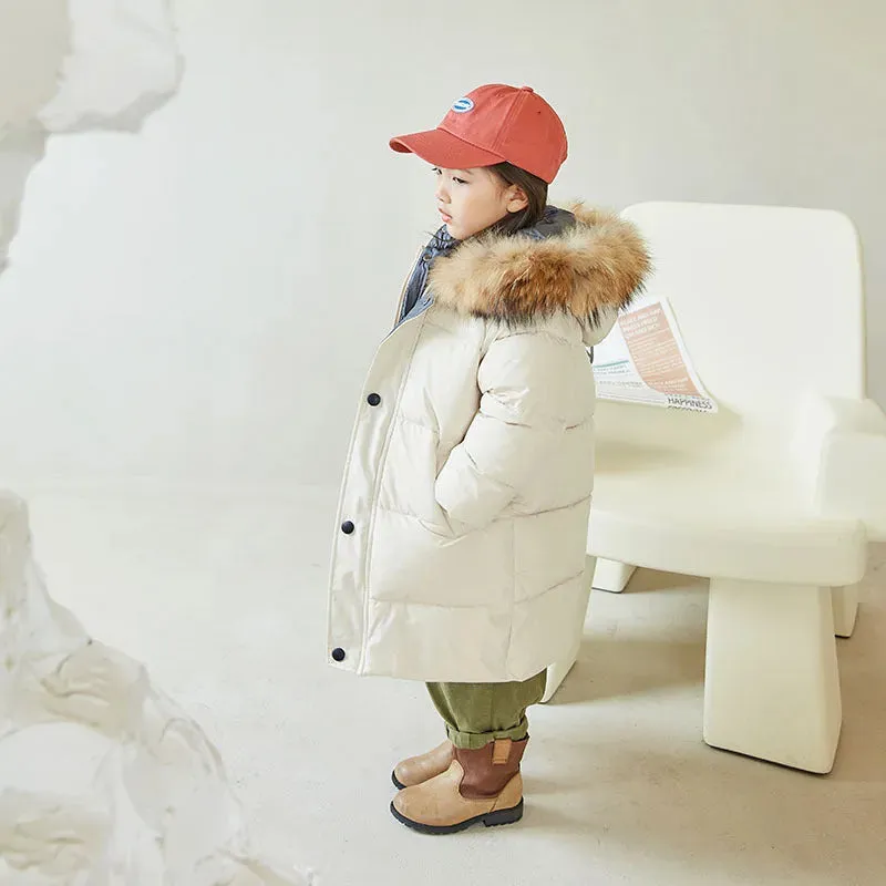 Big Fur Collar Mid-length Medium And Large Children's Clothing Thick Winter Wear Coat