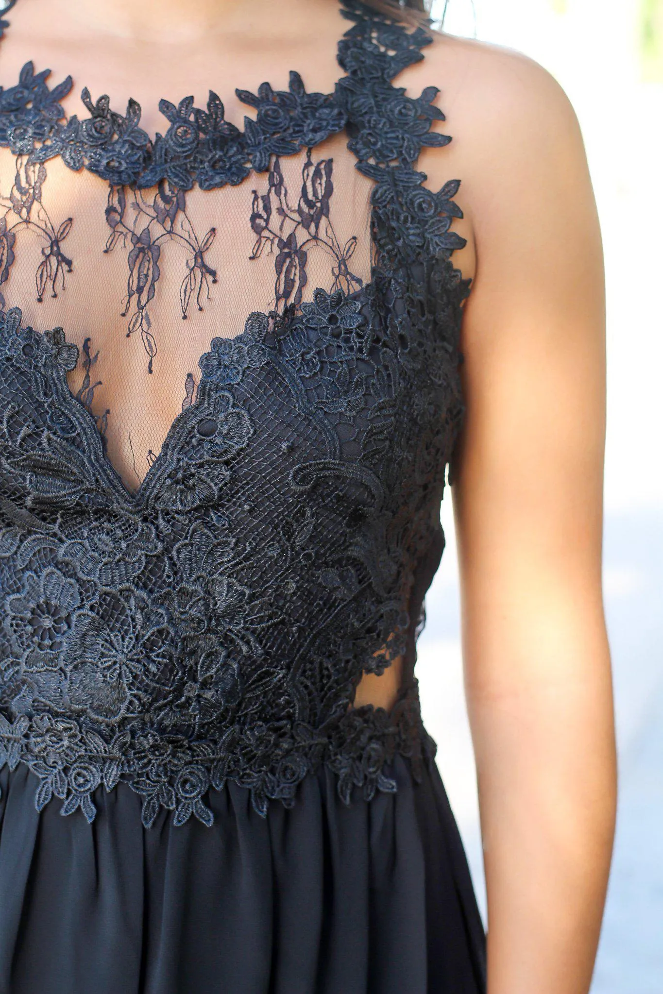 Black Maxi Dress with Lace Top