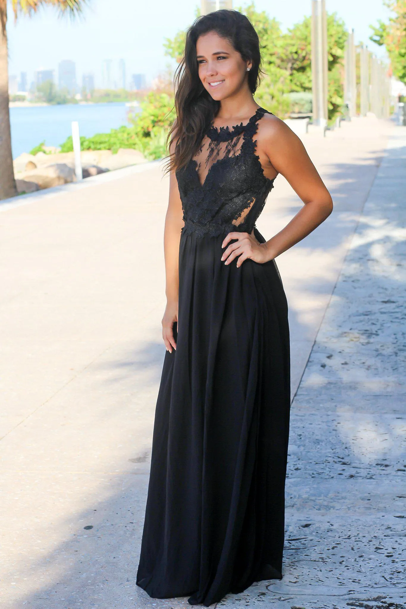 Black Maxi Dress with Lace Top