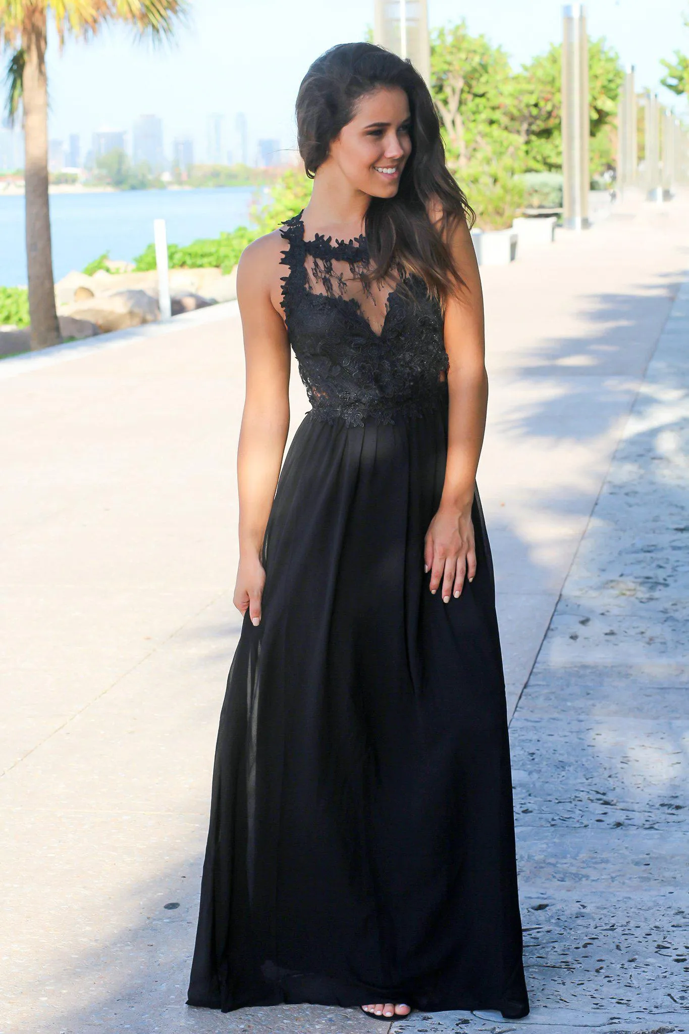 Black Maxi Dress with Lace Top