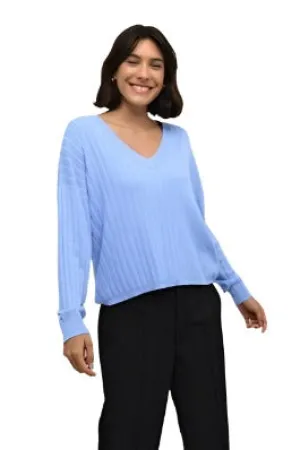 BLUE LONG SLEEVE V NECK SWEATER