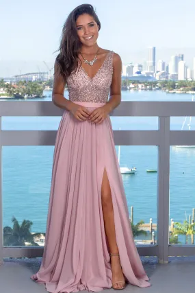 Blush Maxi Dress with Silver Jewels