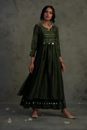 Bottle Green Gathered Kurta Set