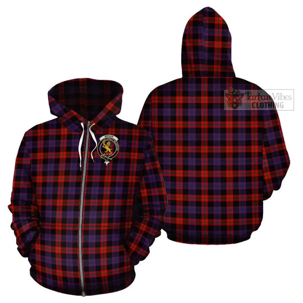 Broun Modern Tartan Cotton Hoodie with Family Crest