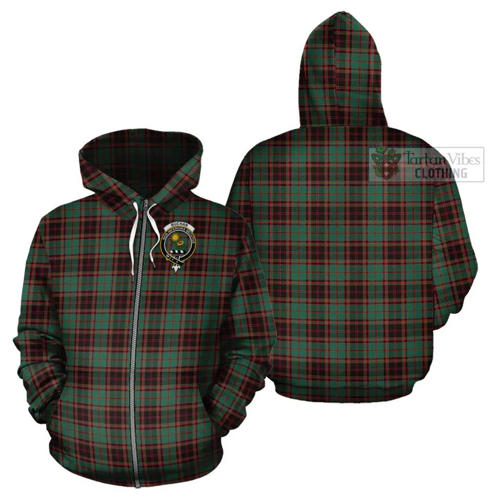 Buchan Ancient Tartan Cotton Hoodie with Family Crest