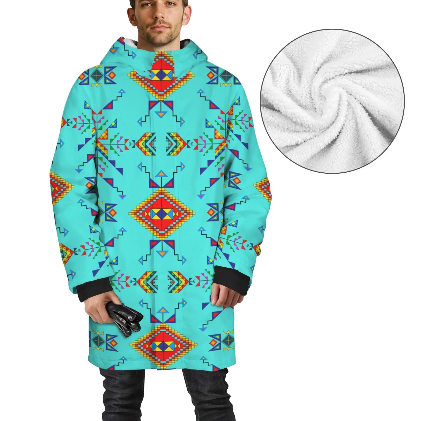 Buffalo Jump Turquoise Unisex Sherpa Lined Hooded Coat